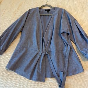 Blue Halogen blouse / blazer with tie, size L